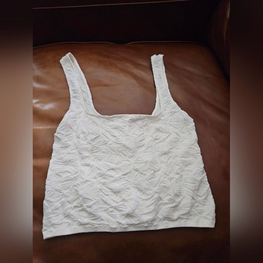 Anthropologie The Hannah Seamless Textured Tank Ivory Floral L Large XL - Picture 4 of 6